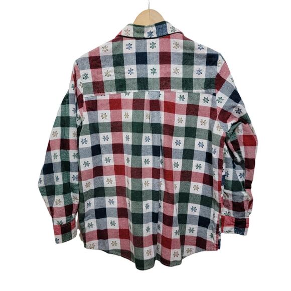 American Sweetheart Womens Plaid Floral Button Front Flannel Top Size Large - Picture 8 of 9